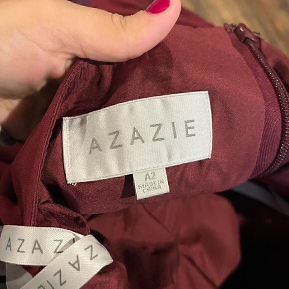 Azazie burgundy Cabernet chiffon one shoulder dress - Picture 5 of 5